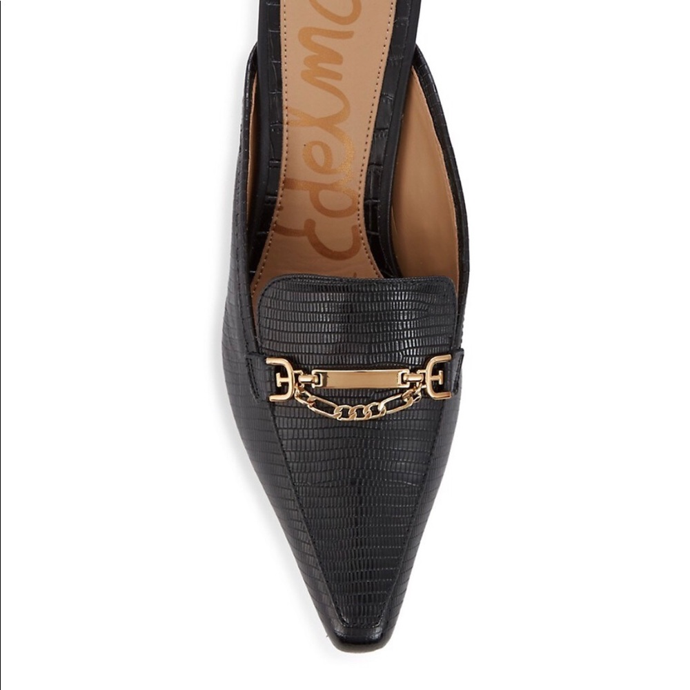 Sam Edelman Black Mules with Gold Chain - Picture 7 of 15